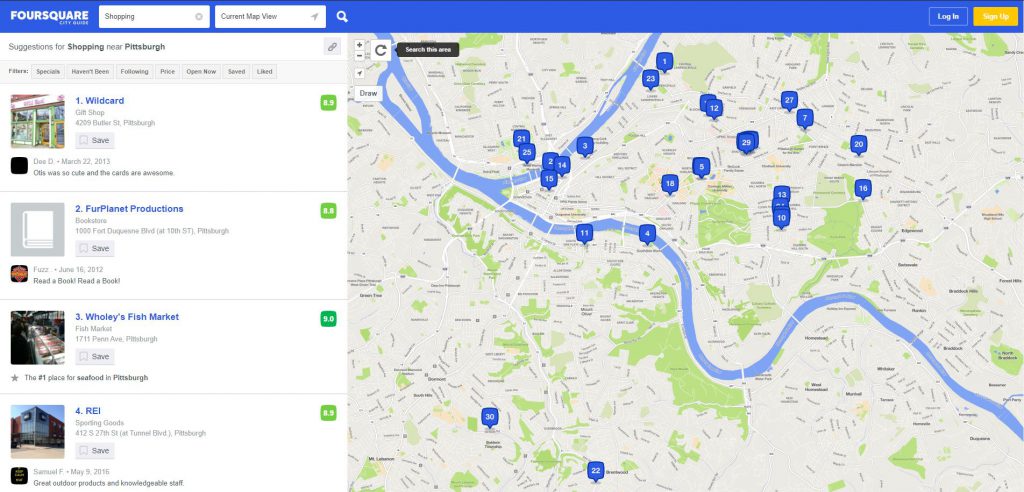 Foursquare map of local business listings