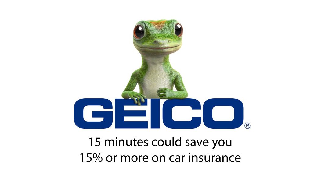 Geico gecko with tagline