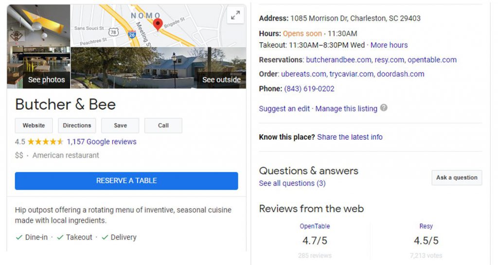 Reviews showing on a Google knowledge panel