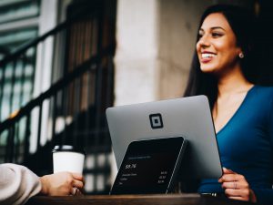 Business woman helping a customer