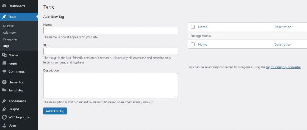 How to create a tag in WordPress