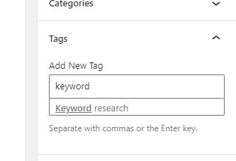 Typing in an existing tag in WordPress